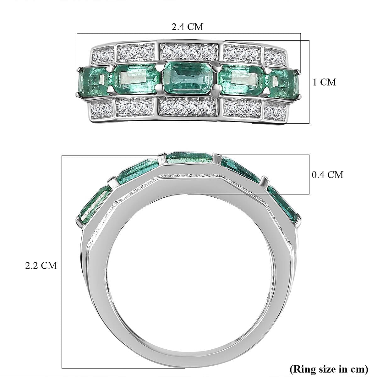 Premium Emerald & Moissanite Half-Eternity Ring in Rhodium Sterling Silver 1.73 Ct.