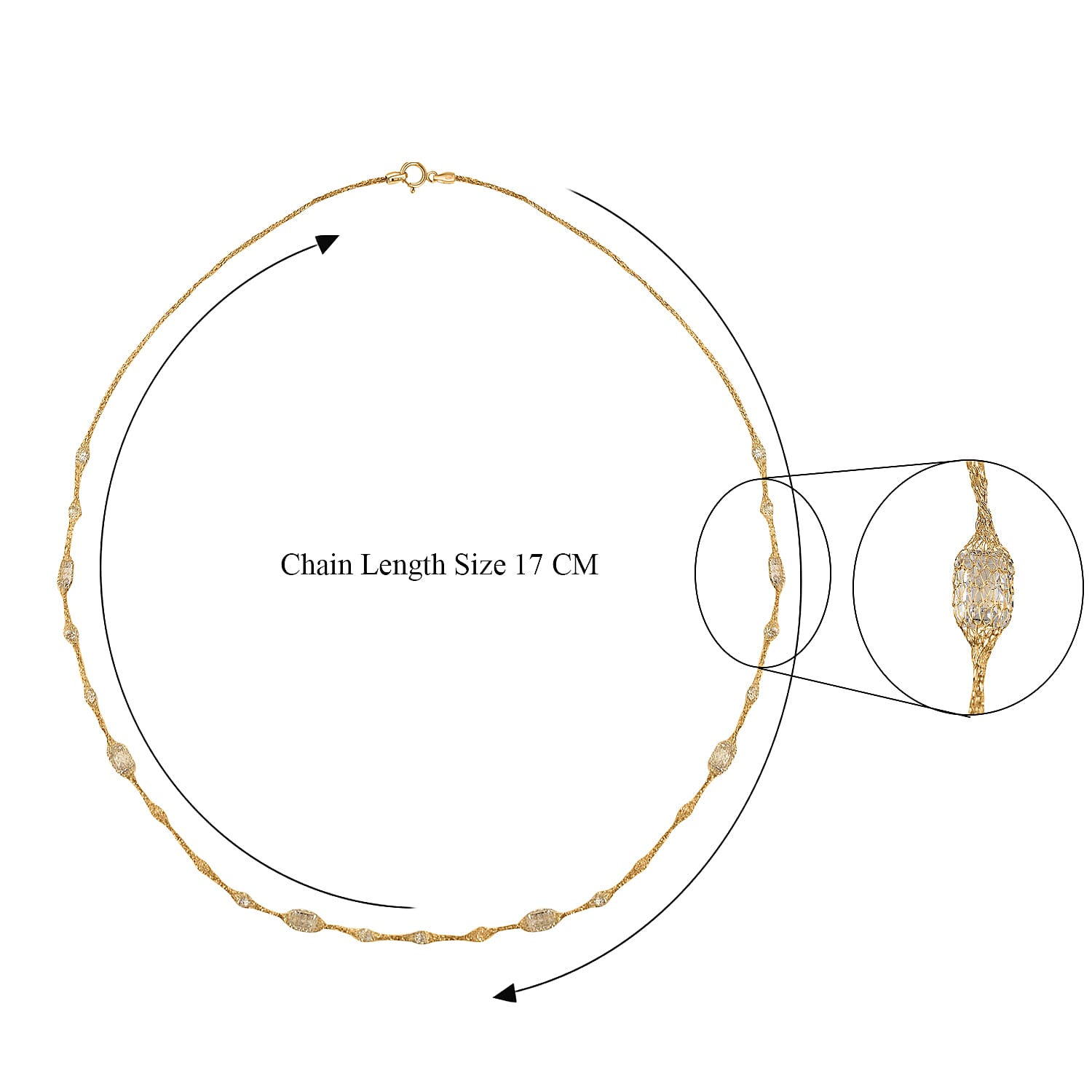 Maestro Collection - 9K Yellow Gold Cubic Zirconia Crochet Necklace with Spring Clasp (Size - 20)