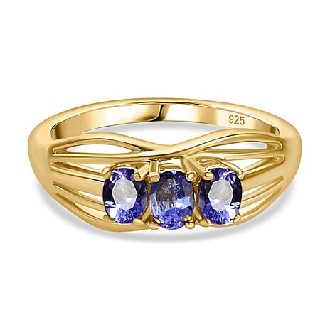 Premium Tanzanite Trilogy Ring in 14K Gold Overlay Sterling Silver