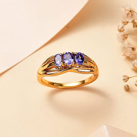Premium Tanzanite Trilogy Ring in 14K Gold Overlay Sterling Silver