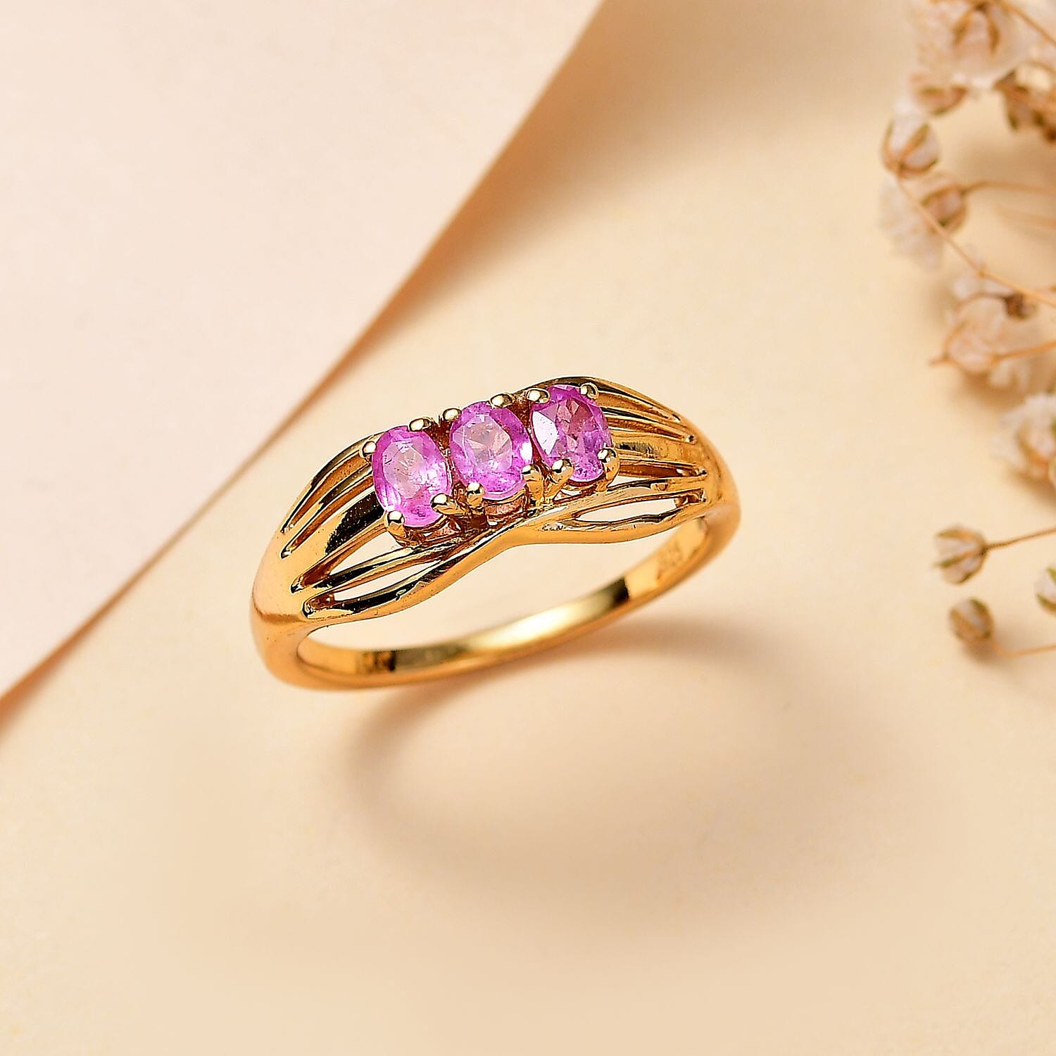 Trilogy Ring in 14K Gold Overlay Sterling Silver