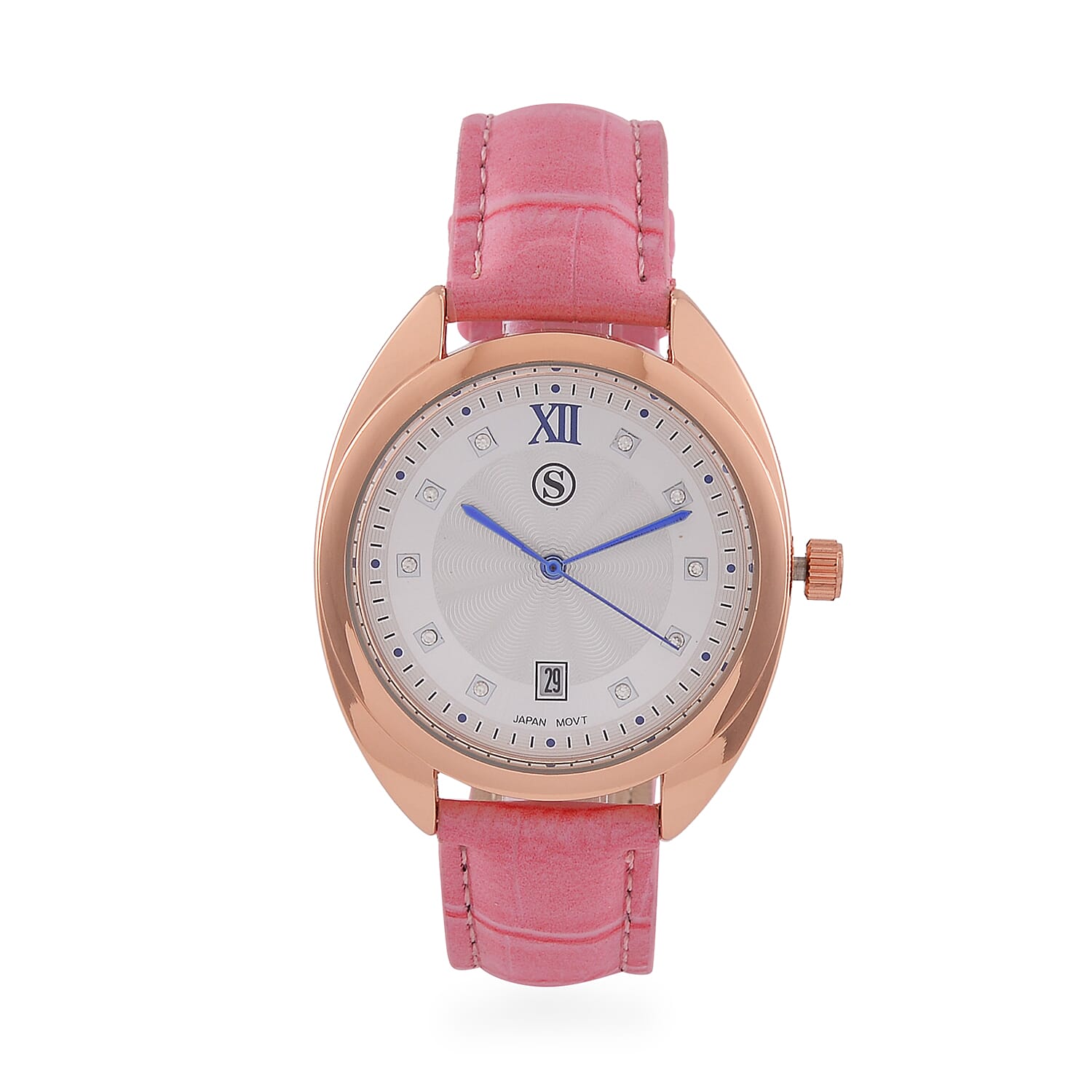 STRADA - Japanese Mov,  White Crystal Watch - Pink
