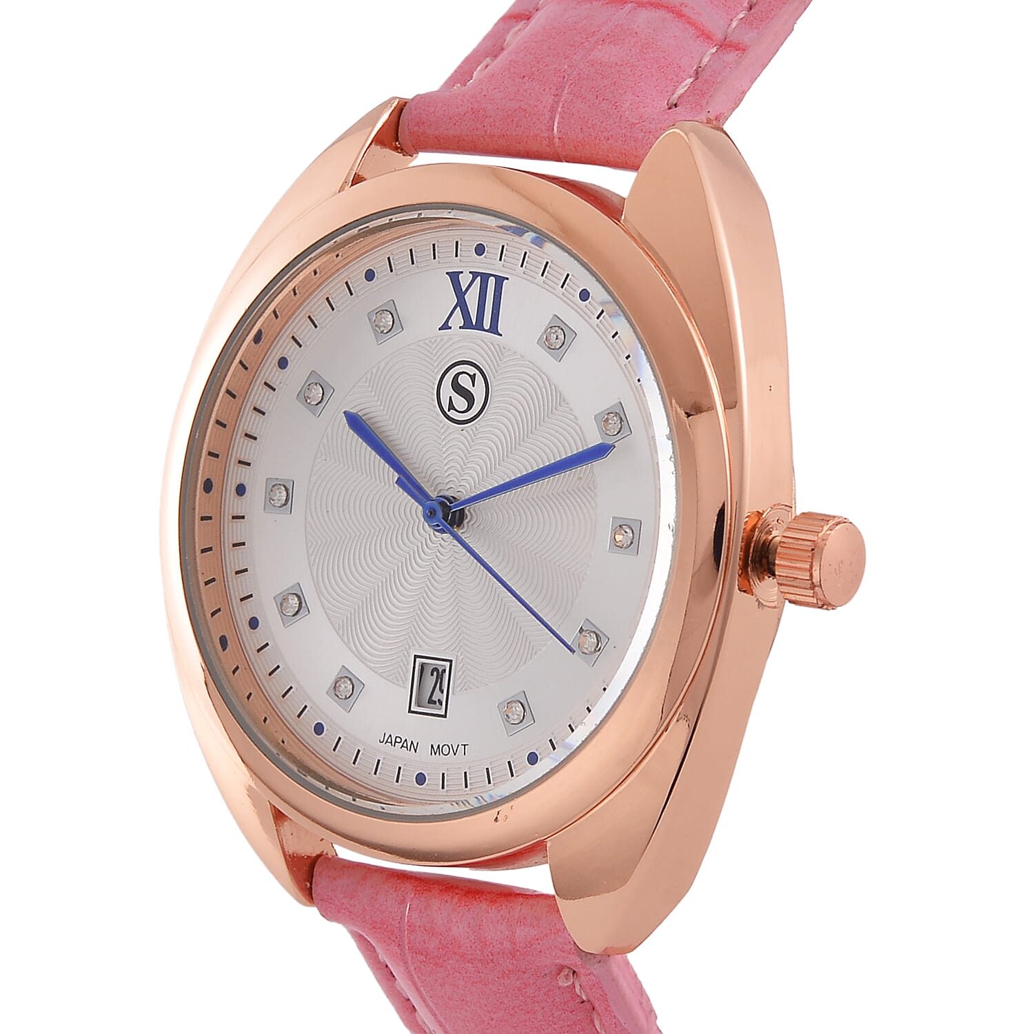 STRADA - Japanese Mov,  White Crystal Watch - Pink
