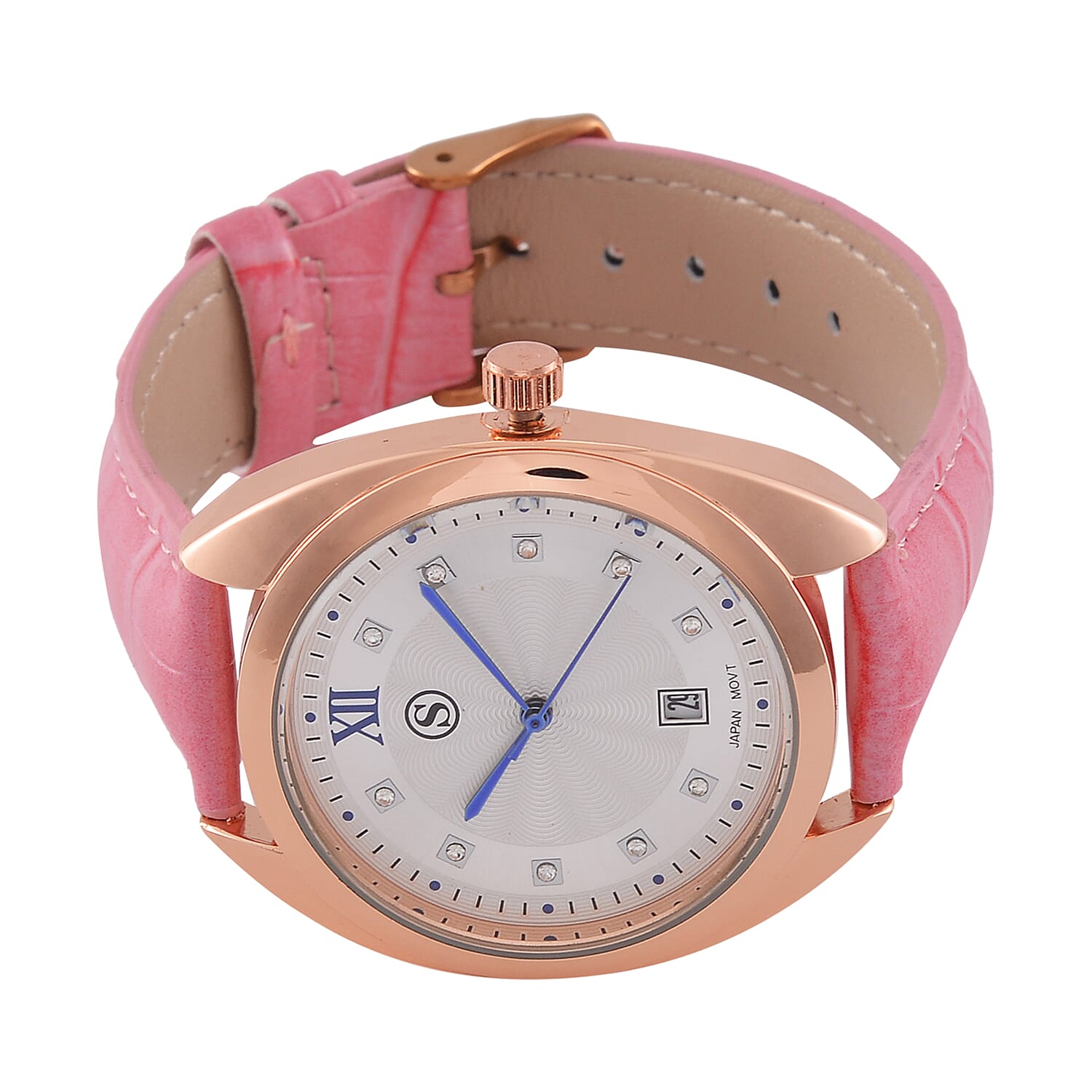 STRADA - Japanese Mov,  White Crystal Watch - Pink