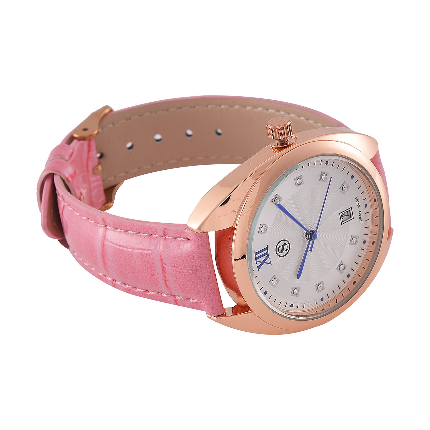 STRADA - Japanese Mov,  White Crystal Watch - Pink