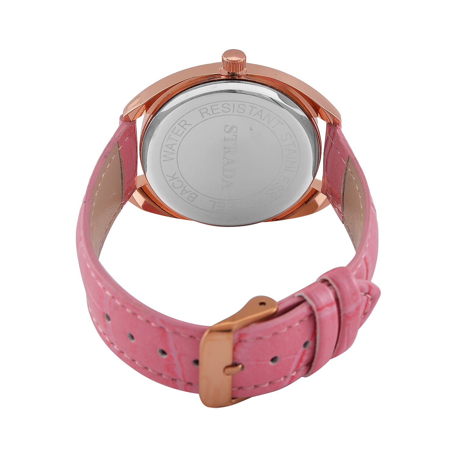 STRADA - Japanese Mov,  White Crystal Watch - Pink