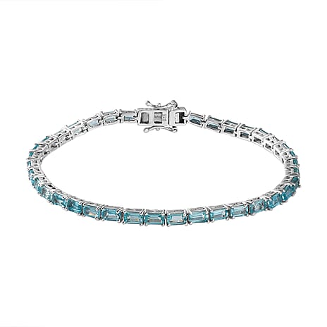 Blue Lagoon Apatite Tennis Bracelet (Size - 8) in Rhodium Overlay Sterling Silver 11.32 Ct,