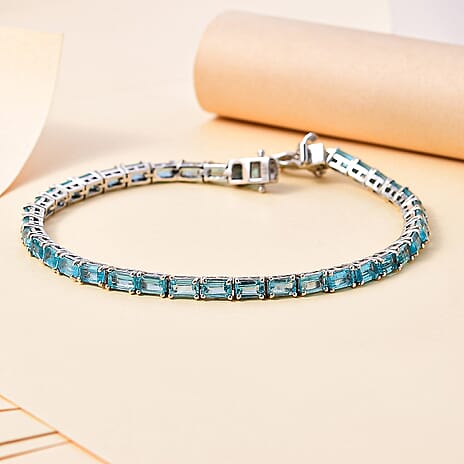 Blue Lagoon Apatite Tennis Bracelet (Size - 8) in Rhodium Overlay Sterling Silver 11.32 Ct,