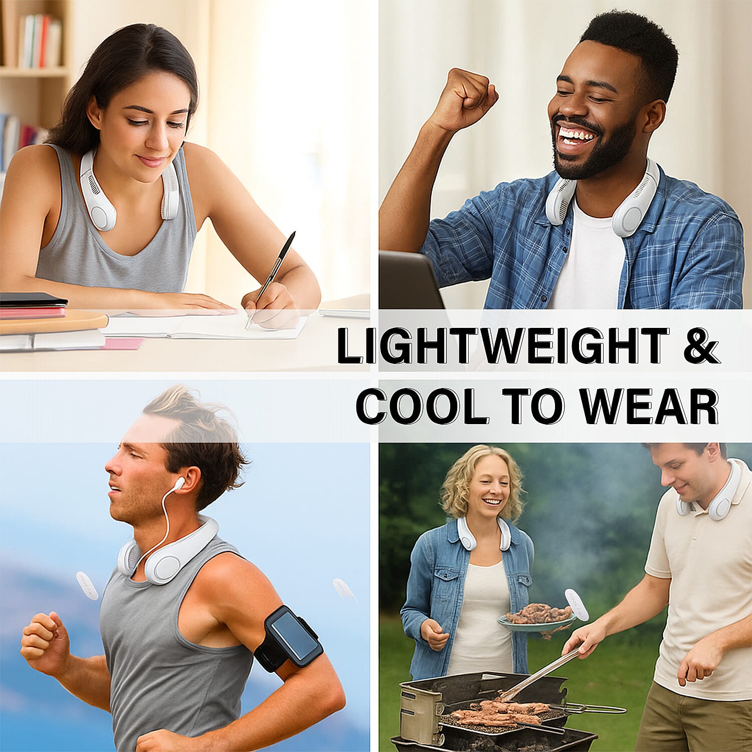 Cooling Neck Fan - USB Rechargeable Portable - White