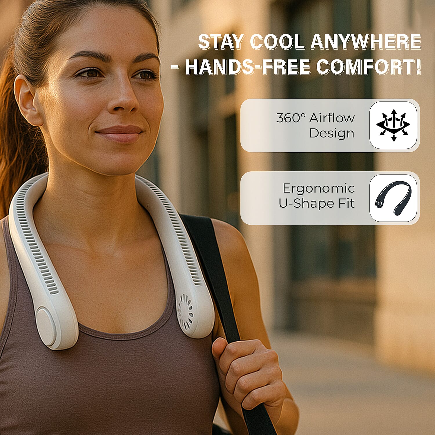 Cooling Neck Fan - USB Rechargeable Portable - White