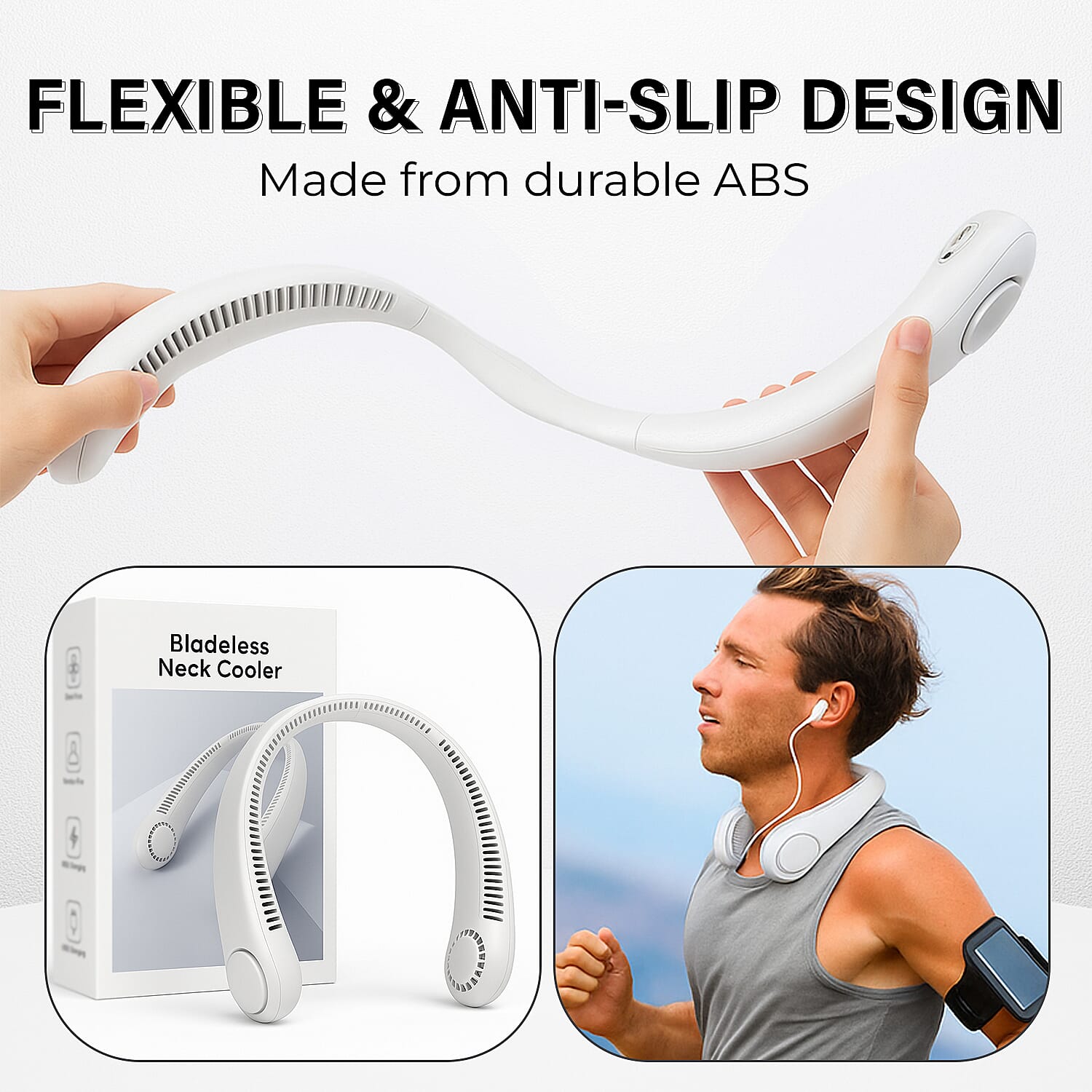 Cooling Neck Fan - USB Rechargeable Portable - White