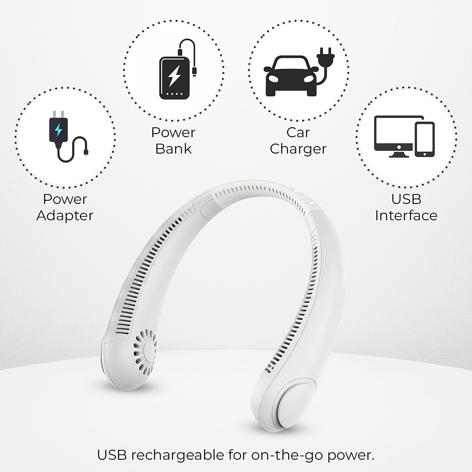 Cooling Neck Fan - USB Rechargeable Portable - White