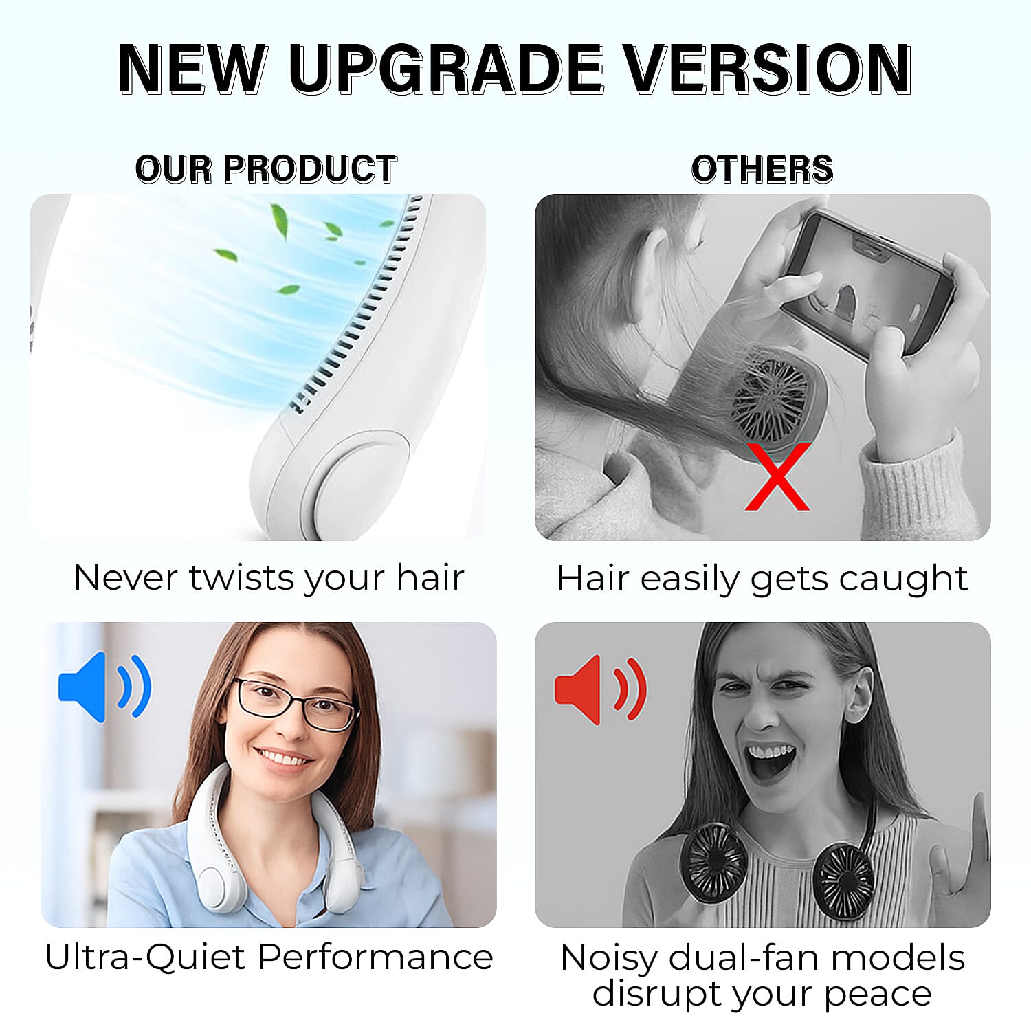 Cooling Neck Fan - USB Rechargeable Portable - White