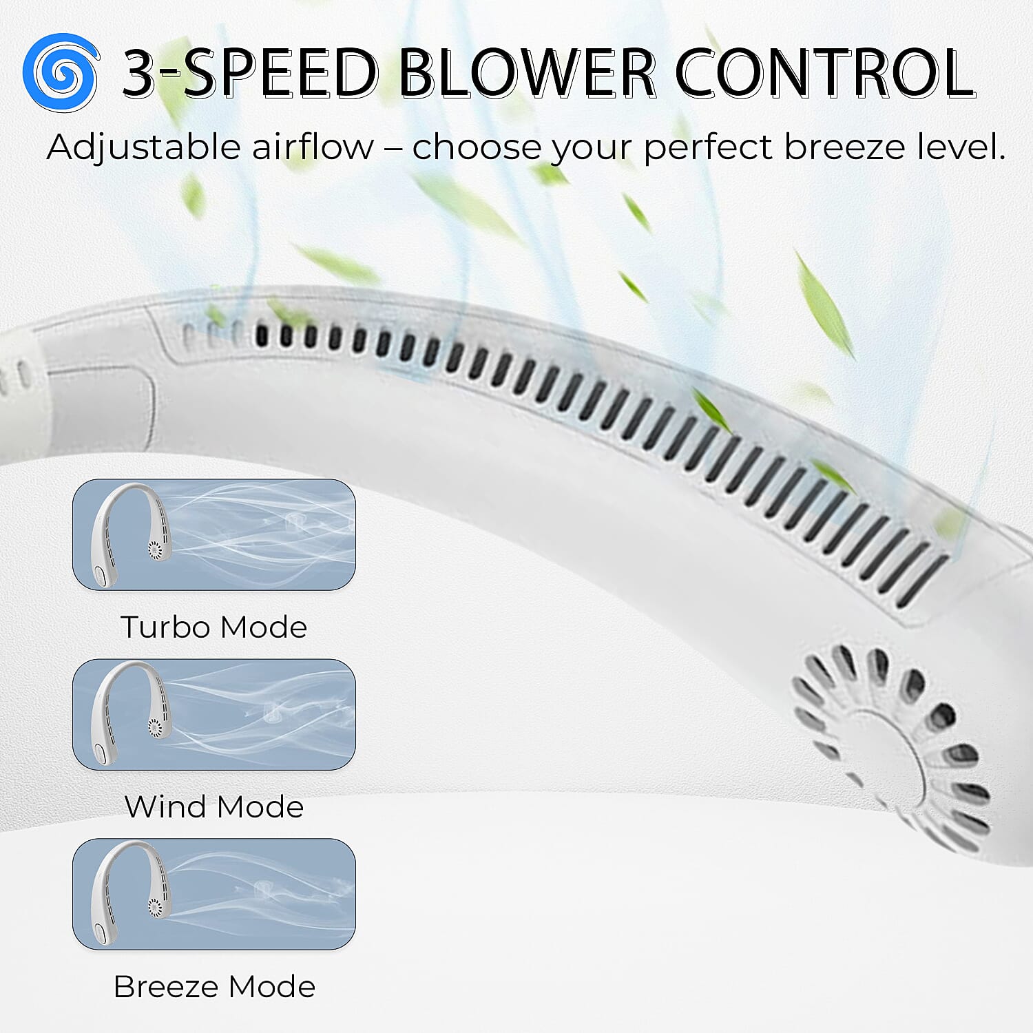 Cooling Neck Fan - USB Rechargeable Portable - White