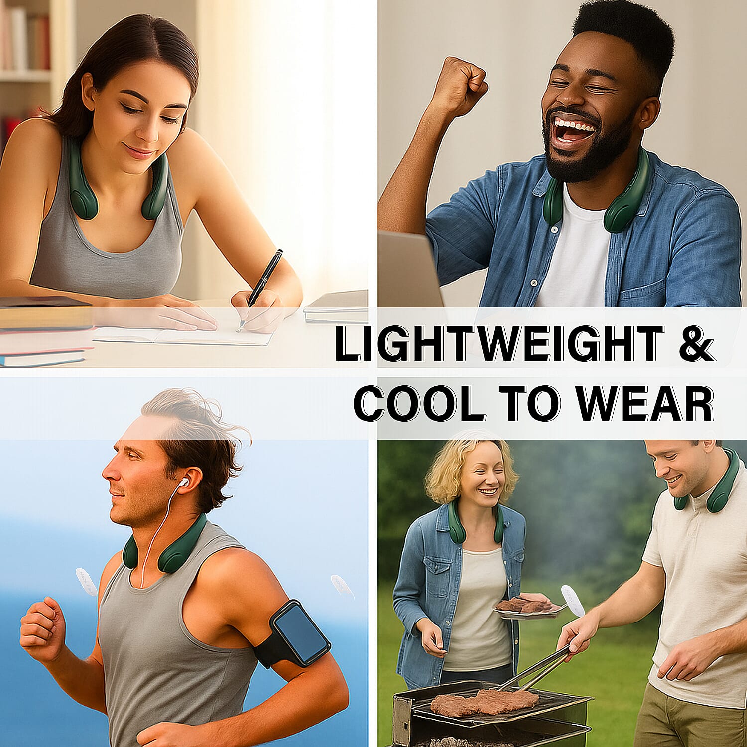 Cooling Neck Fan - USB Rechargeable Portable - Green