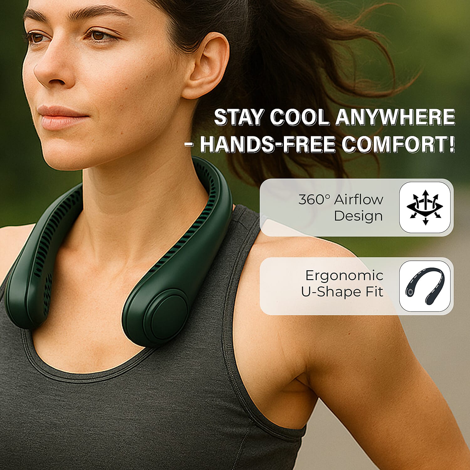 Cooling Neck Fan - USB Rechargeable Portable - Green