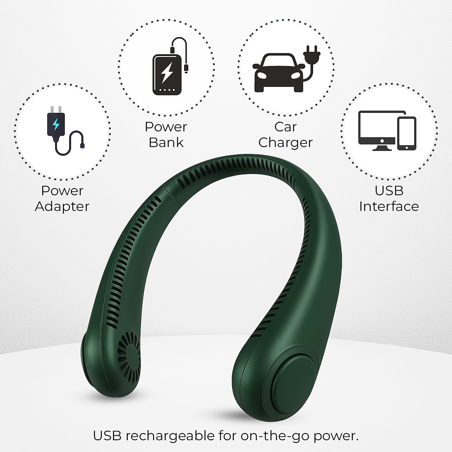 Cooling Neck Fan - USB Rechargeable Portable - Green