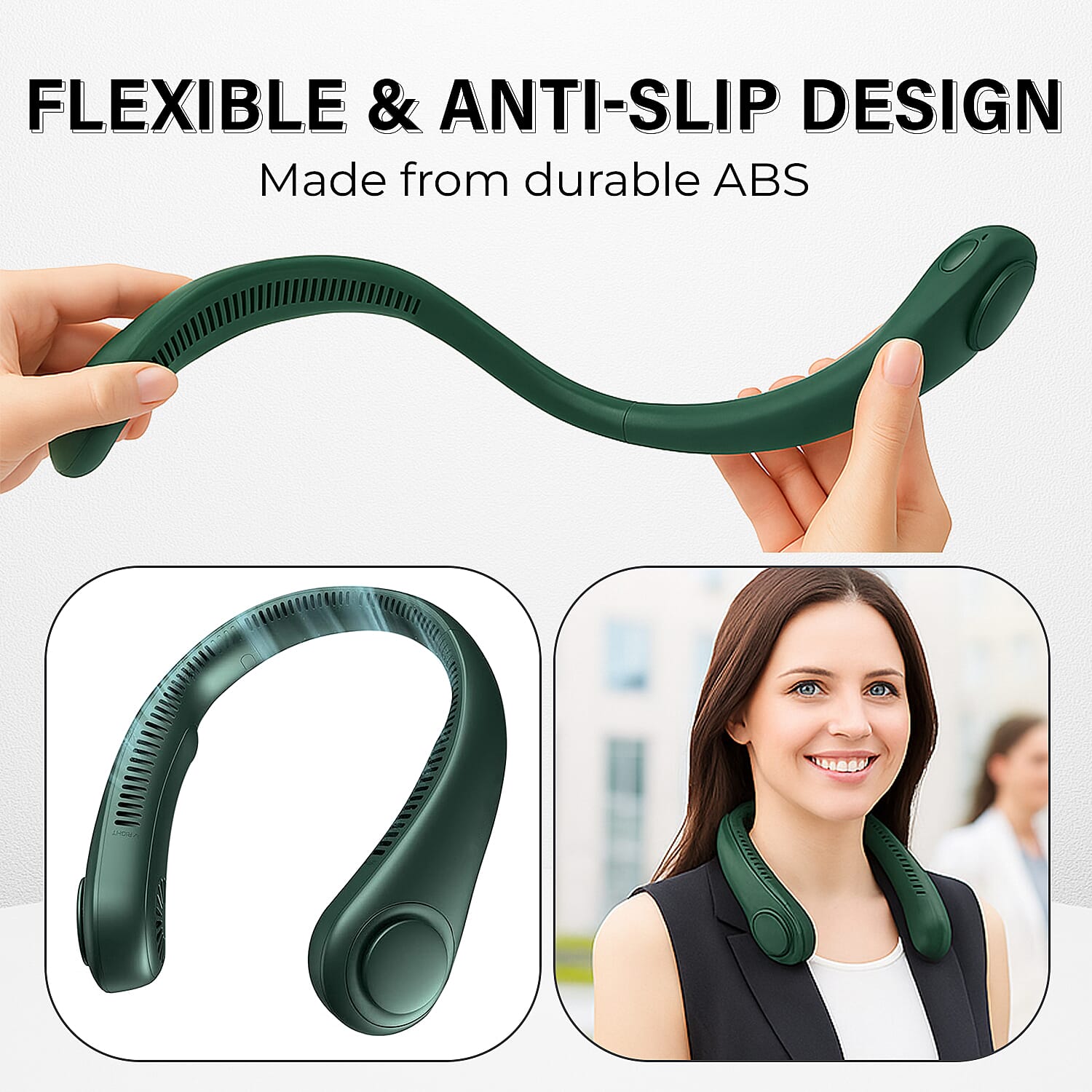 Cooling Neck Fan - USB Rechargeable Portable - Green