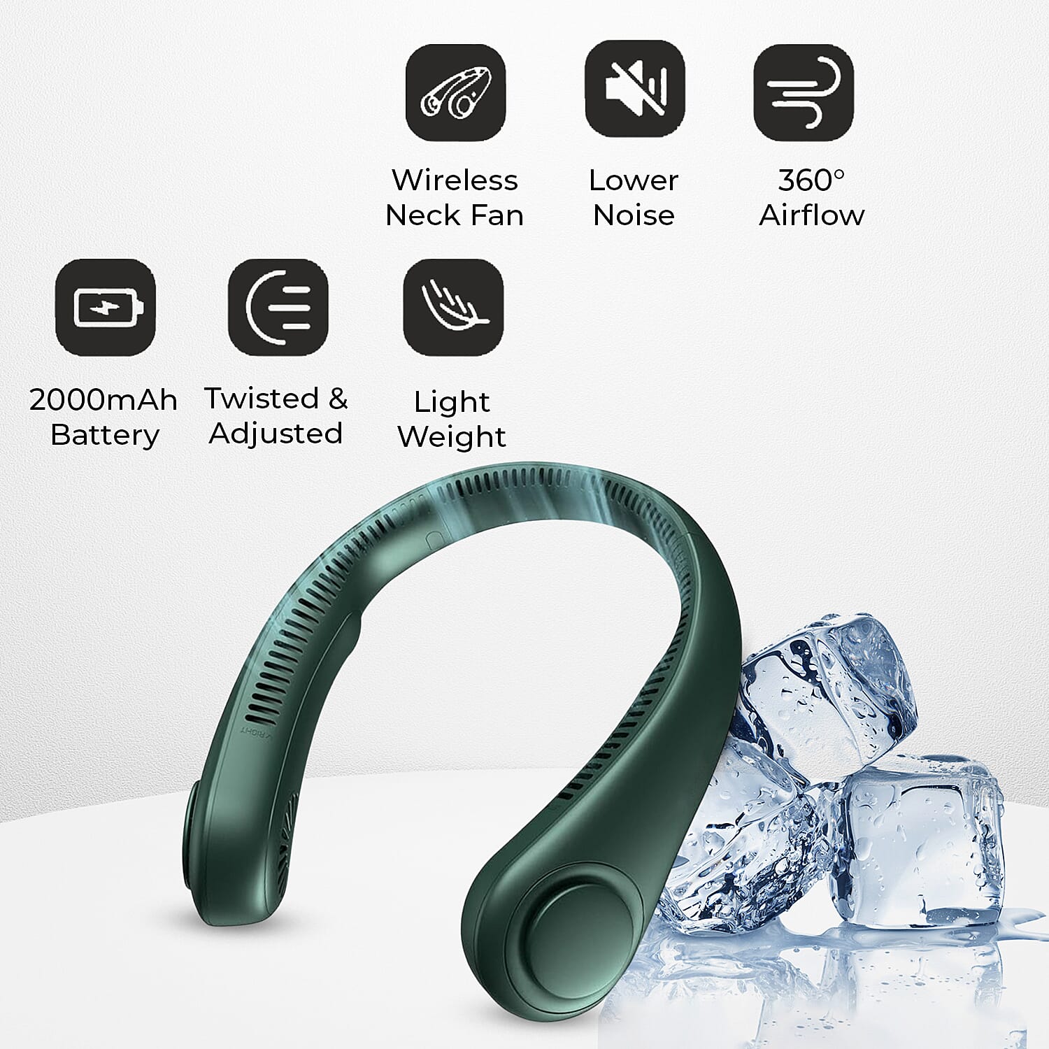 Cooling Neck Fan - USB Rechargeable Portable - Green