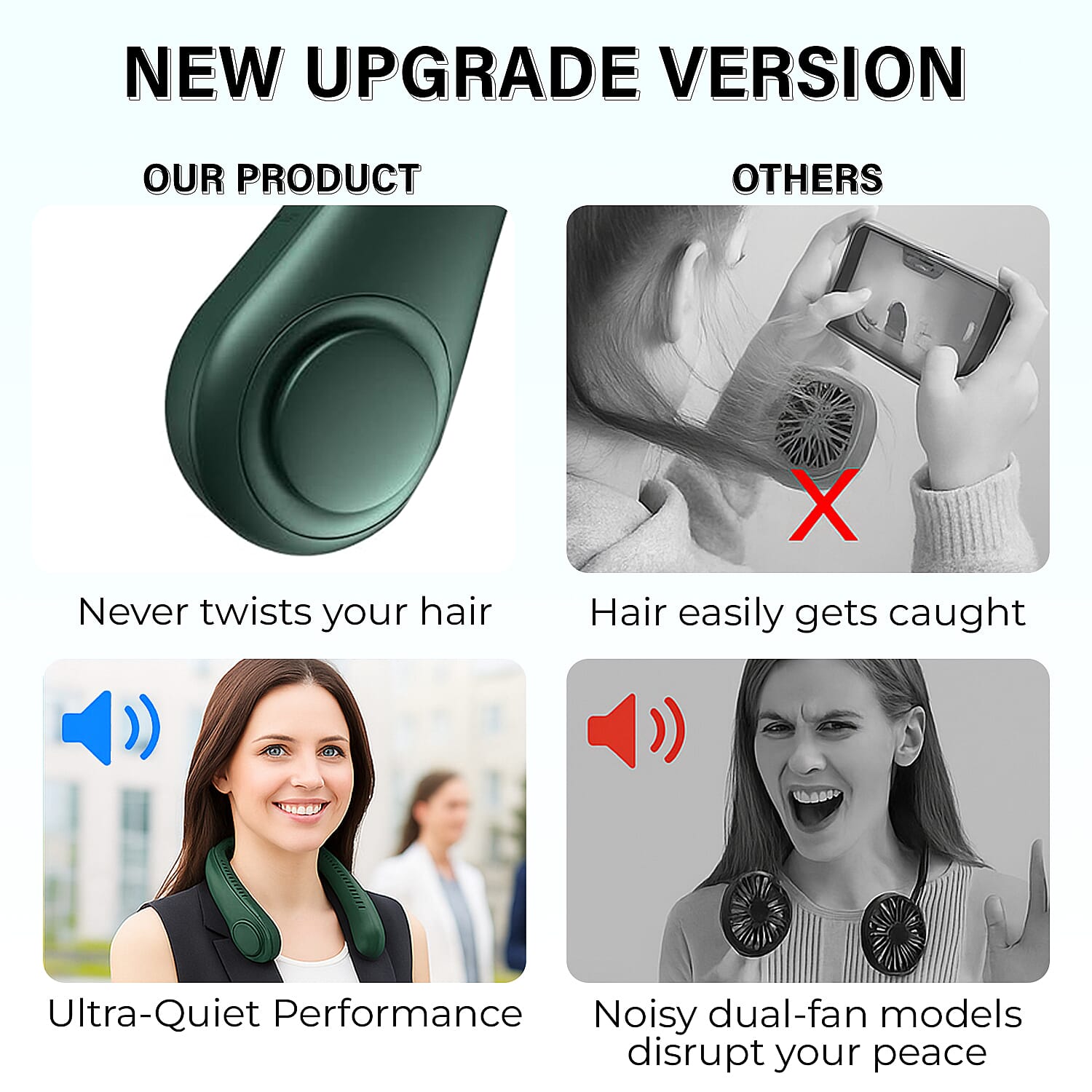 Cooling Neck Fan - USB Rechargeable Portable - Green