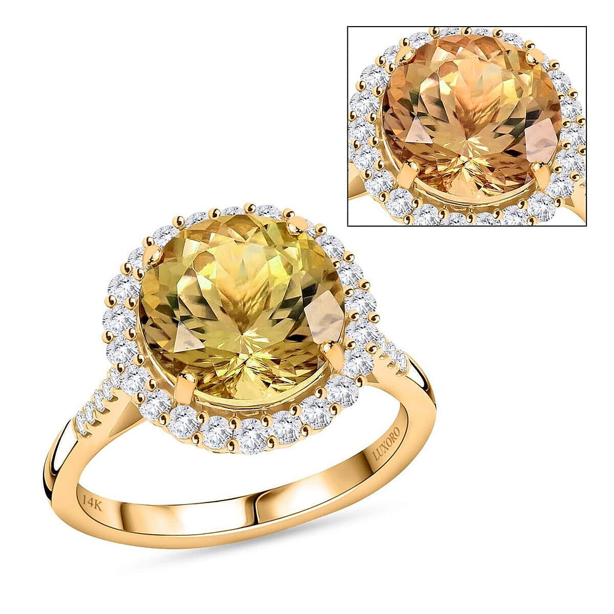Certified & Appraised LUXORO 14K Yellow Gold AAA Turkizite, White Diamond I2 Halo Ring 5.25 Ct.