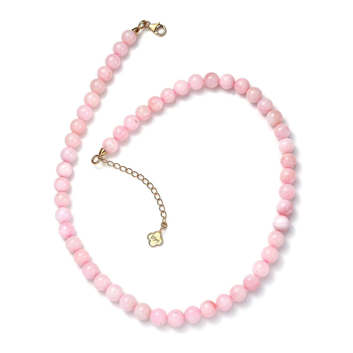 Pink Opal Beads Necklace (Size - 18 - 2) with Lobster Clasp in 18K Vermeil Yellow Gold Sterling Silver 160.00 Ct.