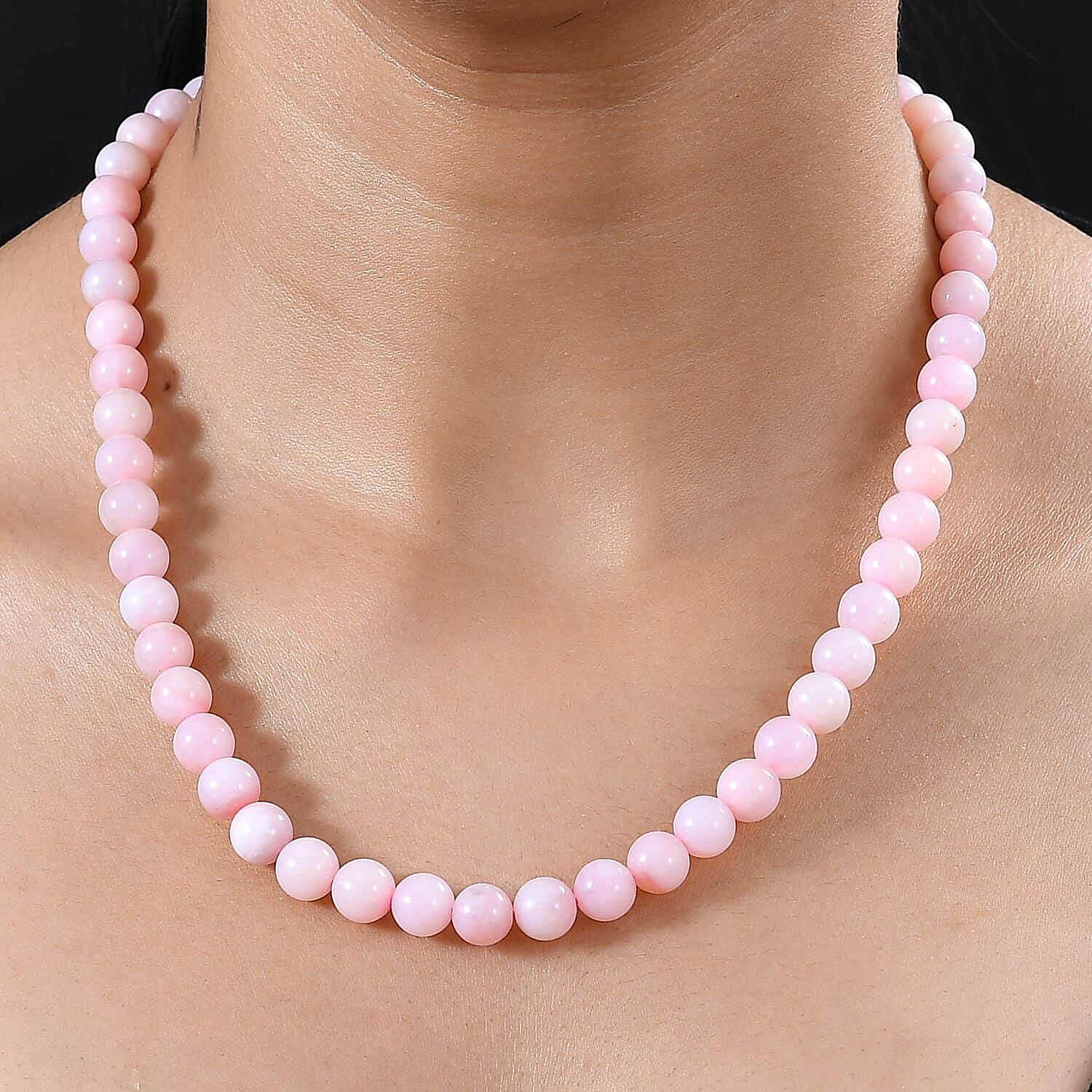 Pink Opal Beads Necklace (Size - 18 - 2) with Lobster Clasp in 18K Vermeil Yellow Gold Sterling Silver 160.00 Ct.