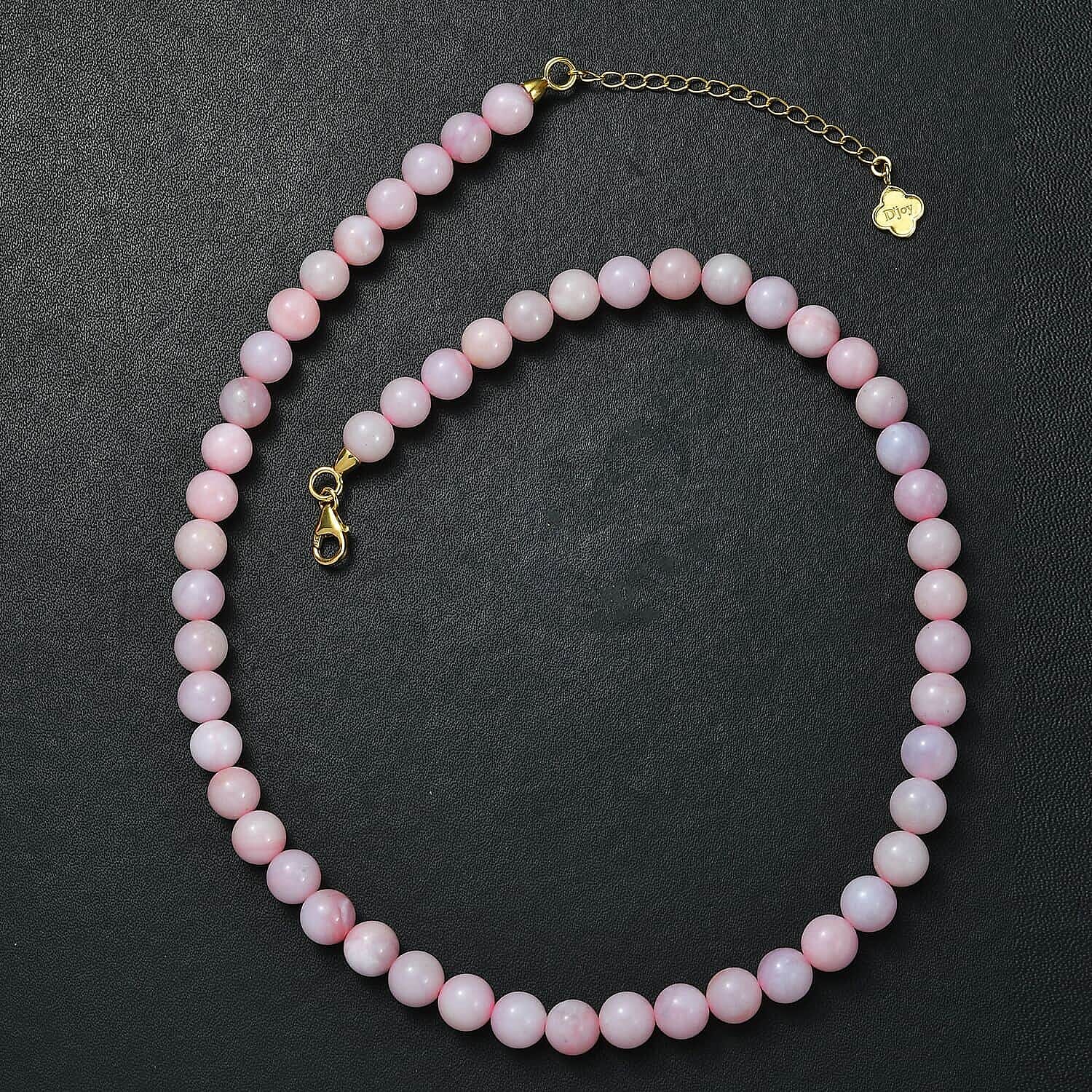 Pink Opal Beads Necklace (Size - 18 - 2) with Lobster Clasp in 18K Vermeil Yellow Gold Sterling Silver 160.00 Ct.