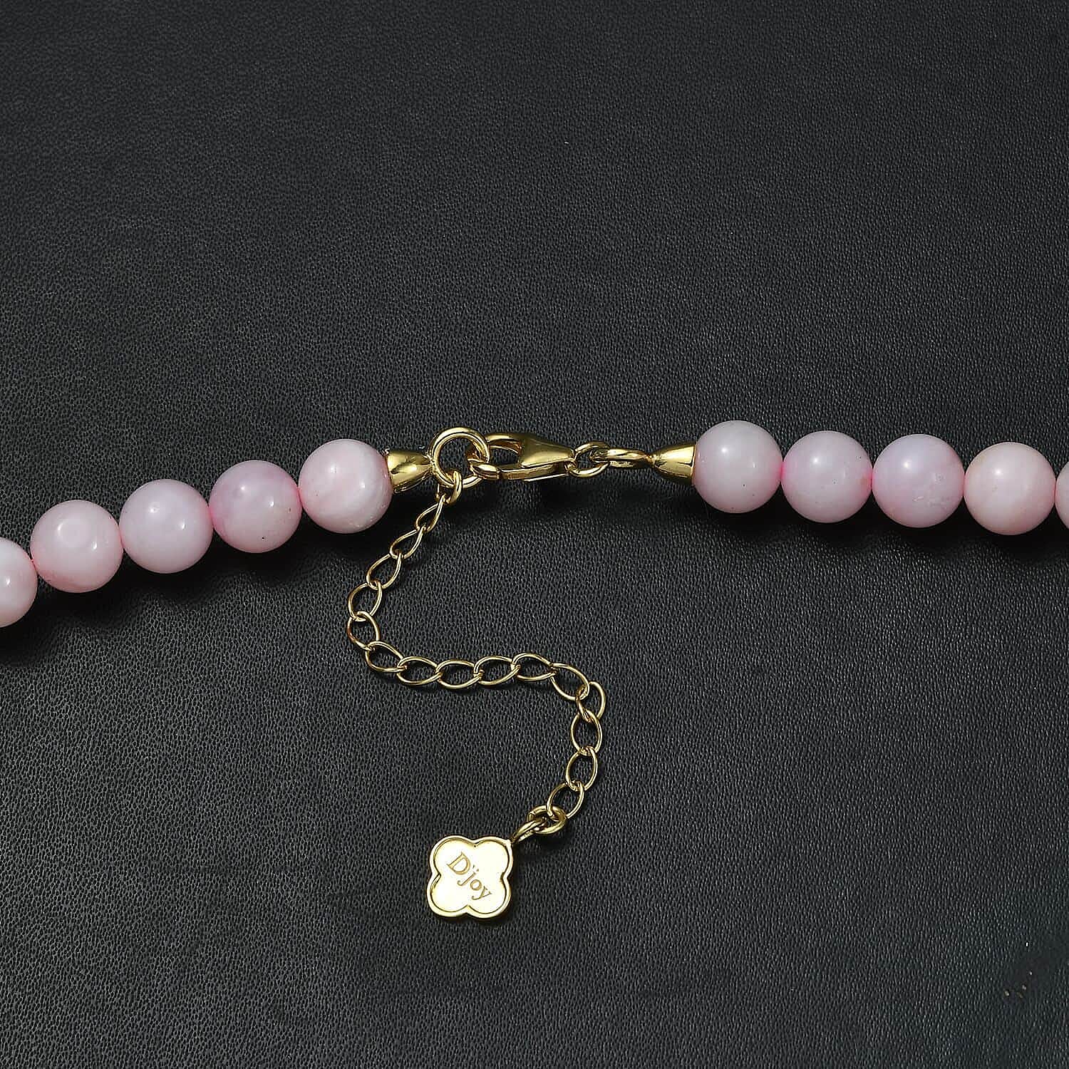 Pink Opal Beads Necklace (Size - 18 - 2) with Lobster Clasp in 18K Vermeil Yellow Gold Sterling Silver 160.00 Ct.