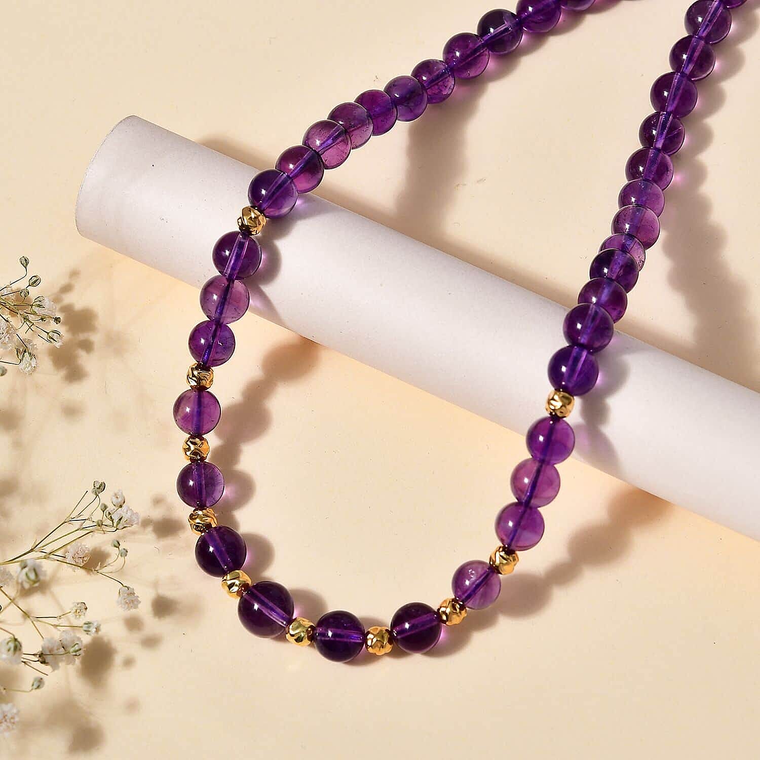 African Amethyst  Beads Necklace (Size - 18) in 18K YG Vermeil Sterling Silver 175.00 ct  175.000  Ct.