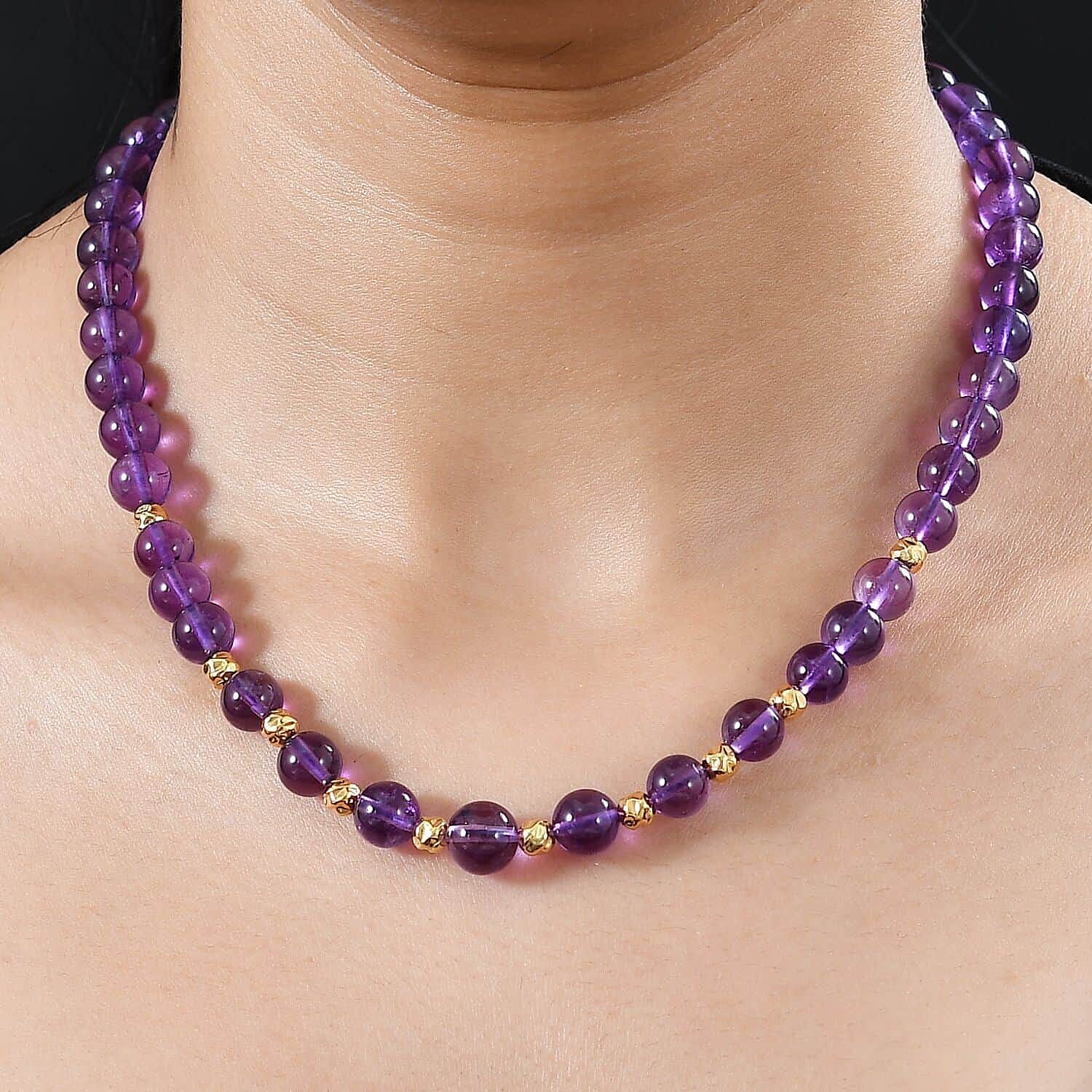 African Amethyst  Beads Necklace (Size - 18) in 18K YG Vermeil Sterling Silver 175.00 ct  175.000  Ct.