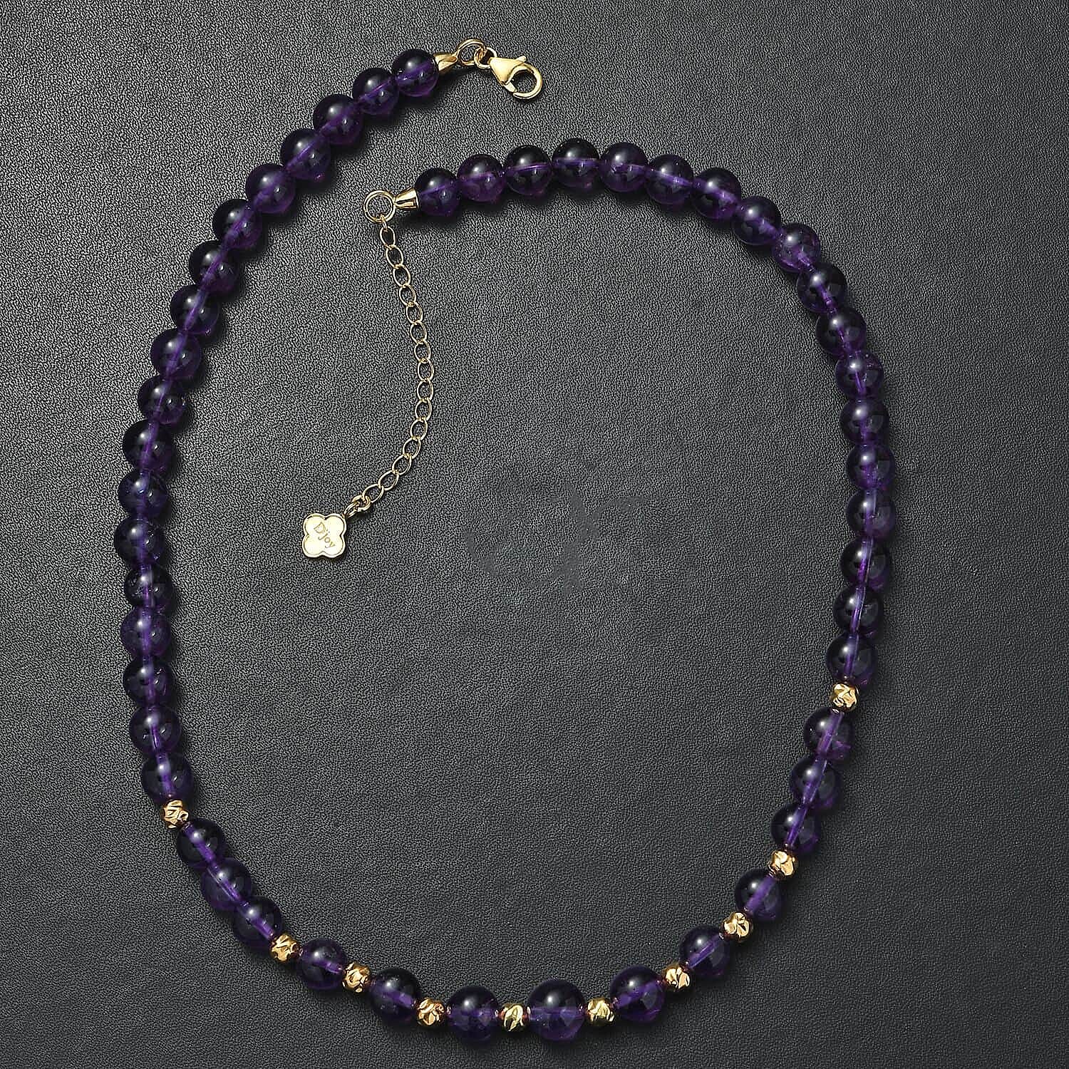 African Amethyst  Beads Necklace (Size - 18) in 18K YG Vermeil Sterling Silver 175.00 ct  175.000  Ct.