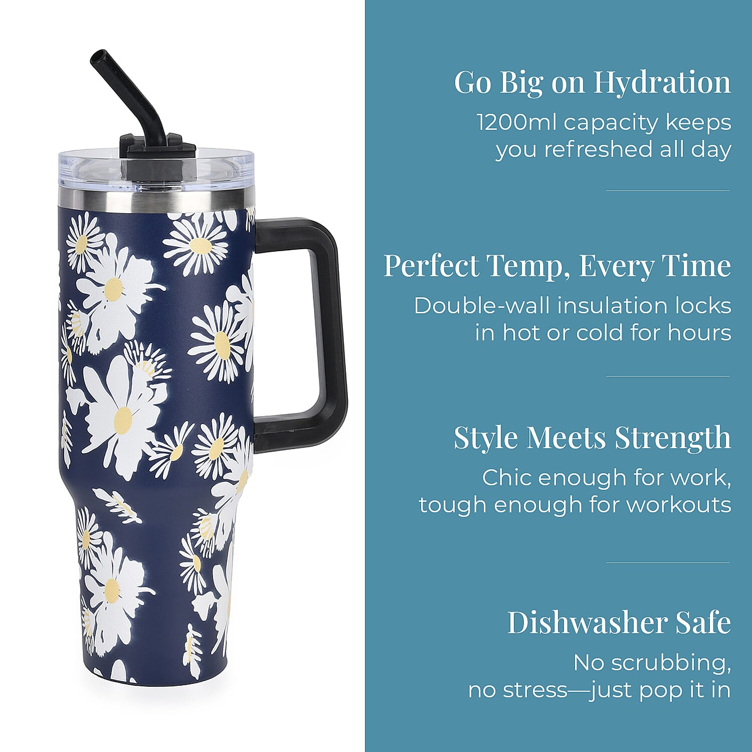 Insulated Steel Mug With Straw WIth Hot & Cold Insulation - 1200ML Insulated Steel Mug With Straw WIth Hot & Cold Insulation - 1200ML