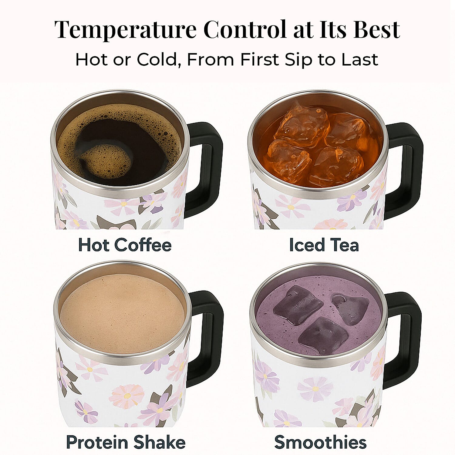 Double Wall Insulated Hot - Cold Stainless Steel Tumbler with Straw (Capacity 40 Oz) - Pink - White