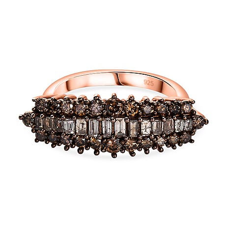 Champagne Diamond  Main Stone With Side Stone Ring in 18K RG Vermeil Sterling Silver 1.01 ct  1.004  Ct.