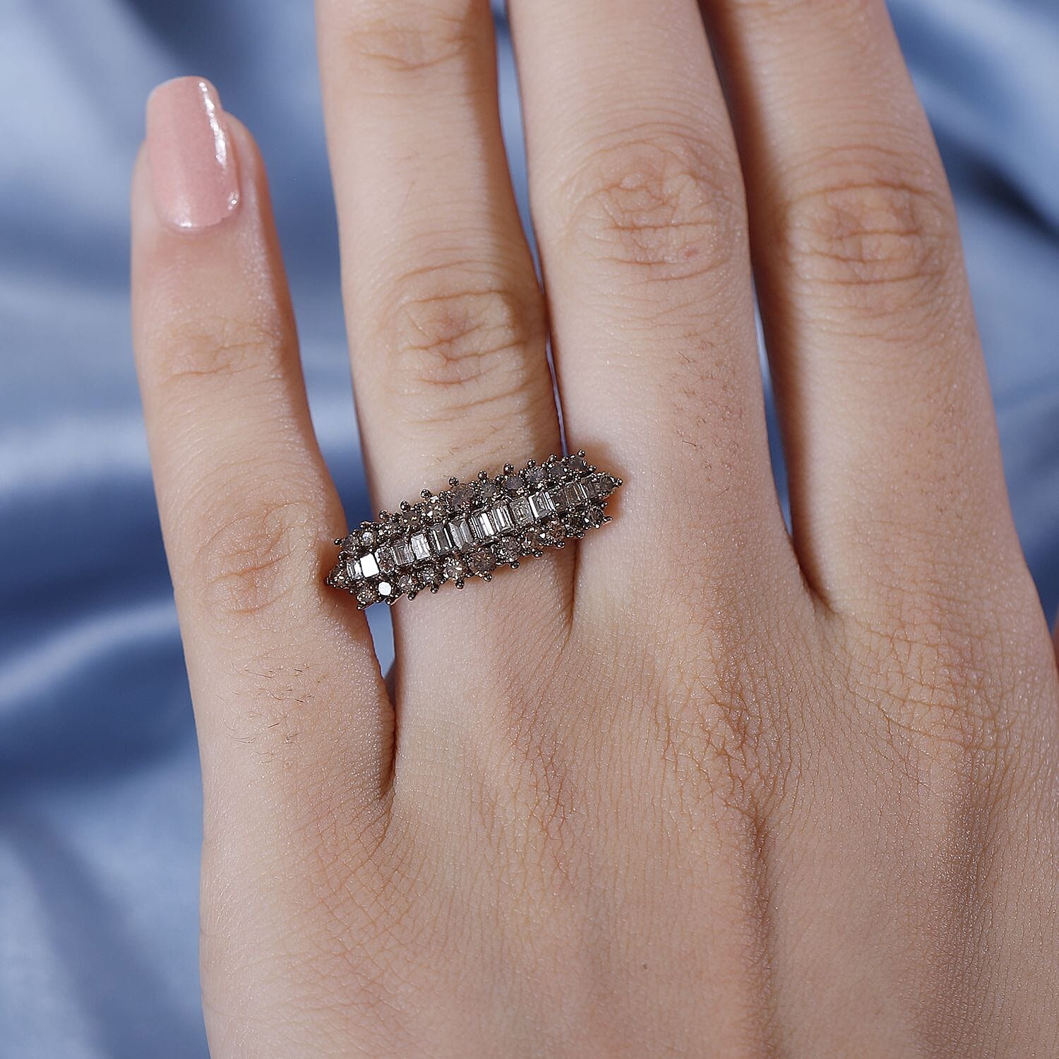 Champagne Diamond  Main Stone With Side Stone Ring in 18K RG Vermeil Sterling Silver 1.01 ct  1.004  Ct.