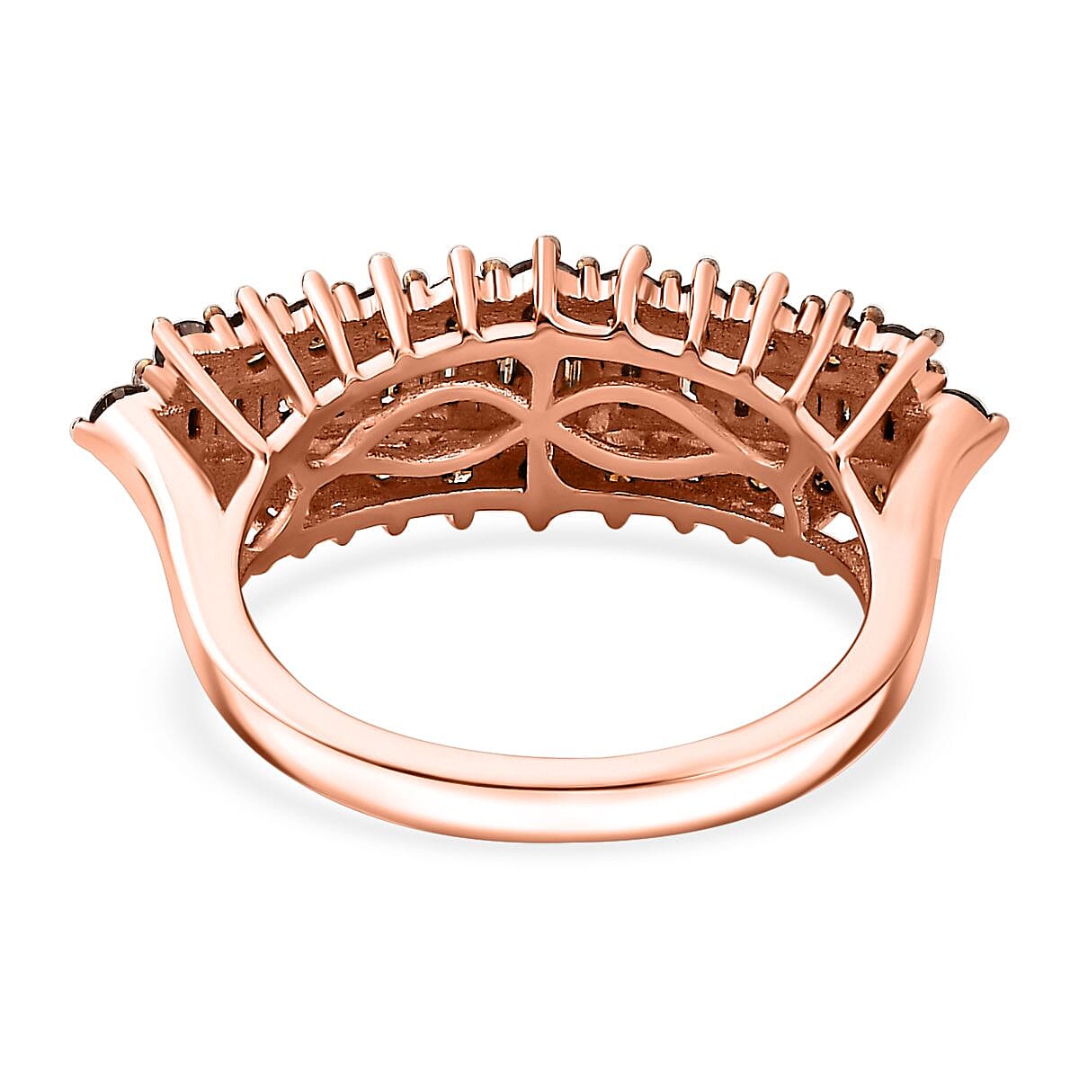 Champagne Diamond  Main Stone With Side Stone Ring in 18K RG Vermeil Sterling Silver 1.01 ct  1.004  Ct.