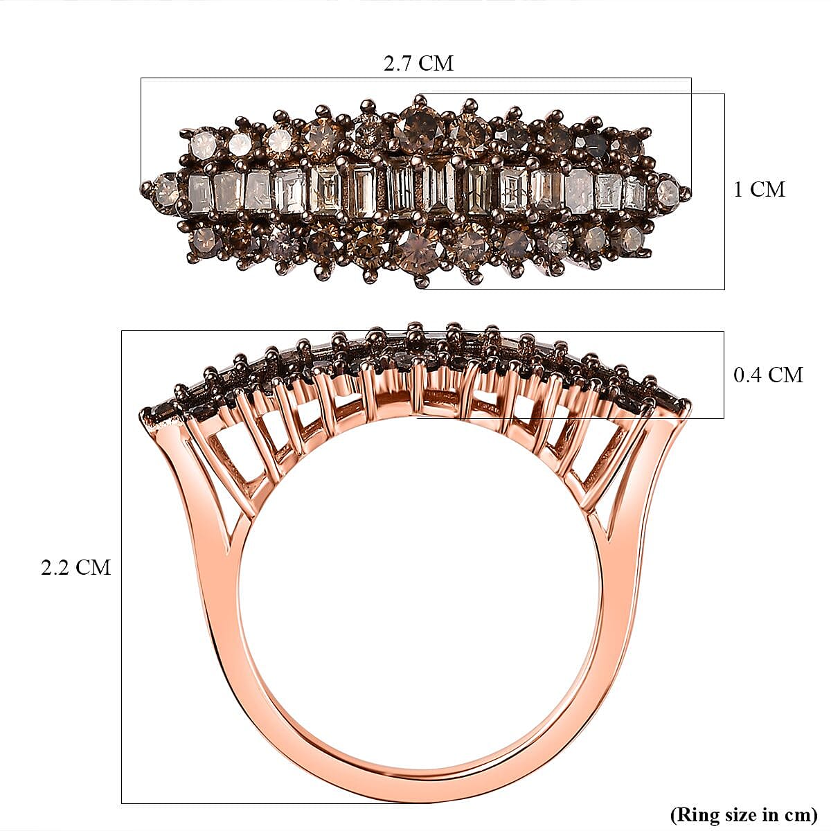 Champagne Diamond  Main Stone With Side Stone Ring in 18K RG Vermeil Sterling Silver 1.01 ct  1.004  Ct.
