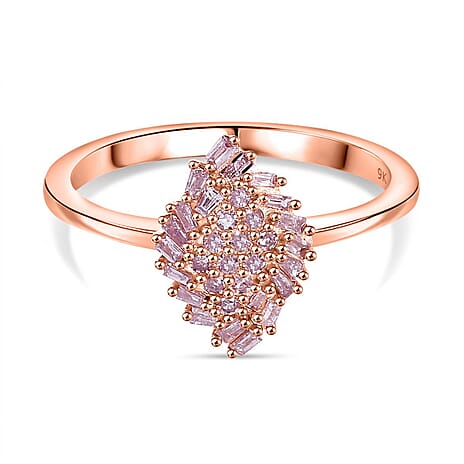 9K Rose Gold  I3   Pink Diamond  I3 Cluster Ring 0.25 ct,  Gold Wt. 2.2 Gms  0.236  Ct.