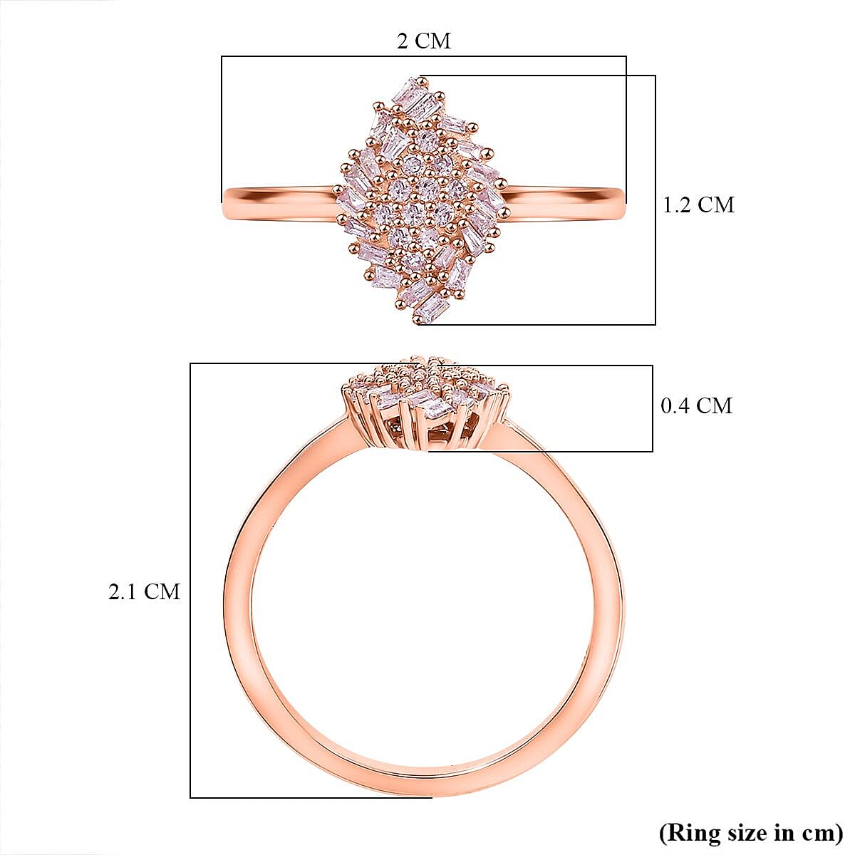 9K Rose Gold  I3   Pink Diamond  I3 Cluster Ring 0.25 ct,  Gold Wt. 2.2 Gms  0.236  Ct.
