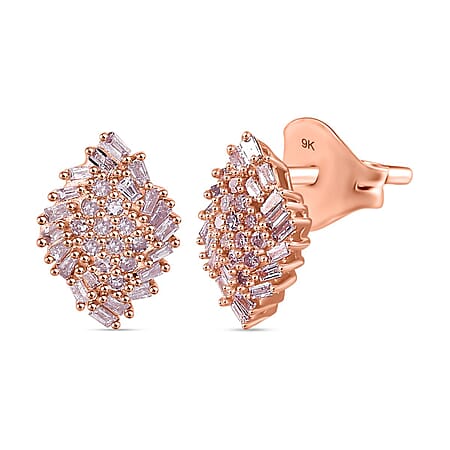 9K Rose Gold Pink Diamond I3 Cluster Earrings