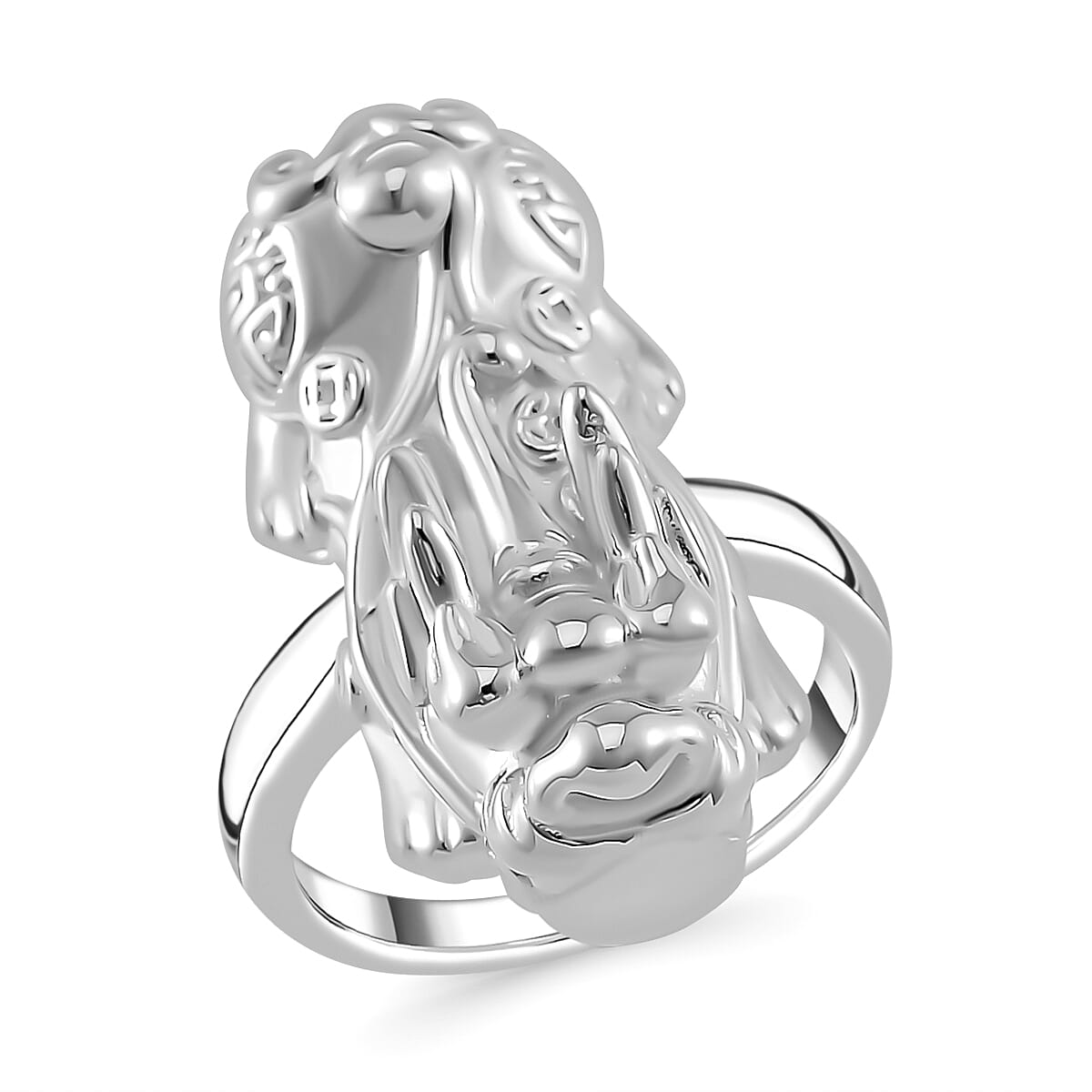 Pixiu Ring in Rhodium Overlay Sterling Silver