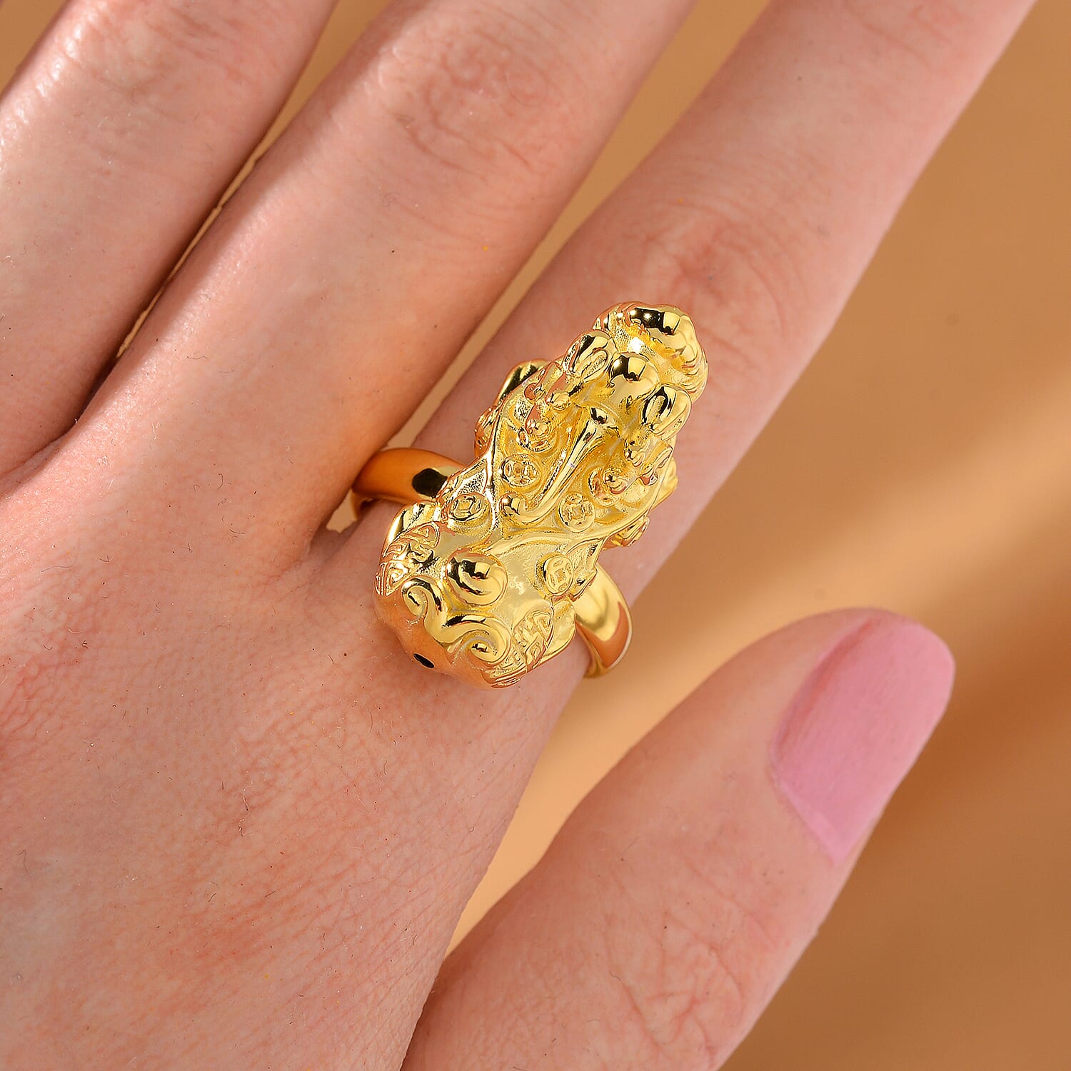 Brand New Pixiu Ring Gold Overlay Sterling Silver