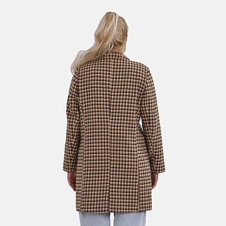 La Marey Houndstooth Pattern Long Coat (Size S) - Brown
