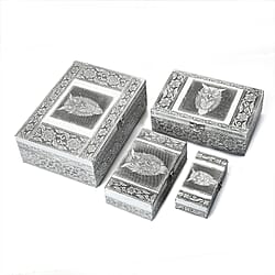 Brand New - Set of 4 - Handcrafted Cat Embossed Vintage Storage Box
