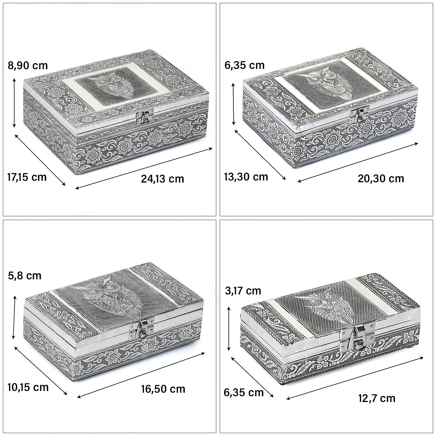 Set of 4 - Handcrafted OWL Embossed Vintage Storage Box (Size 24x17x8 cm) -