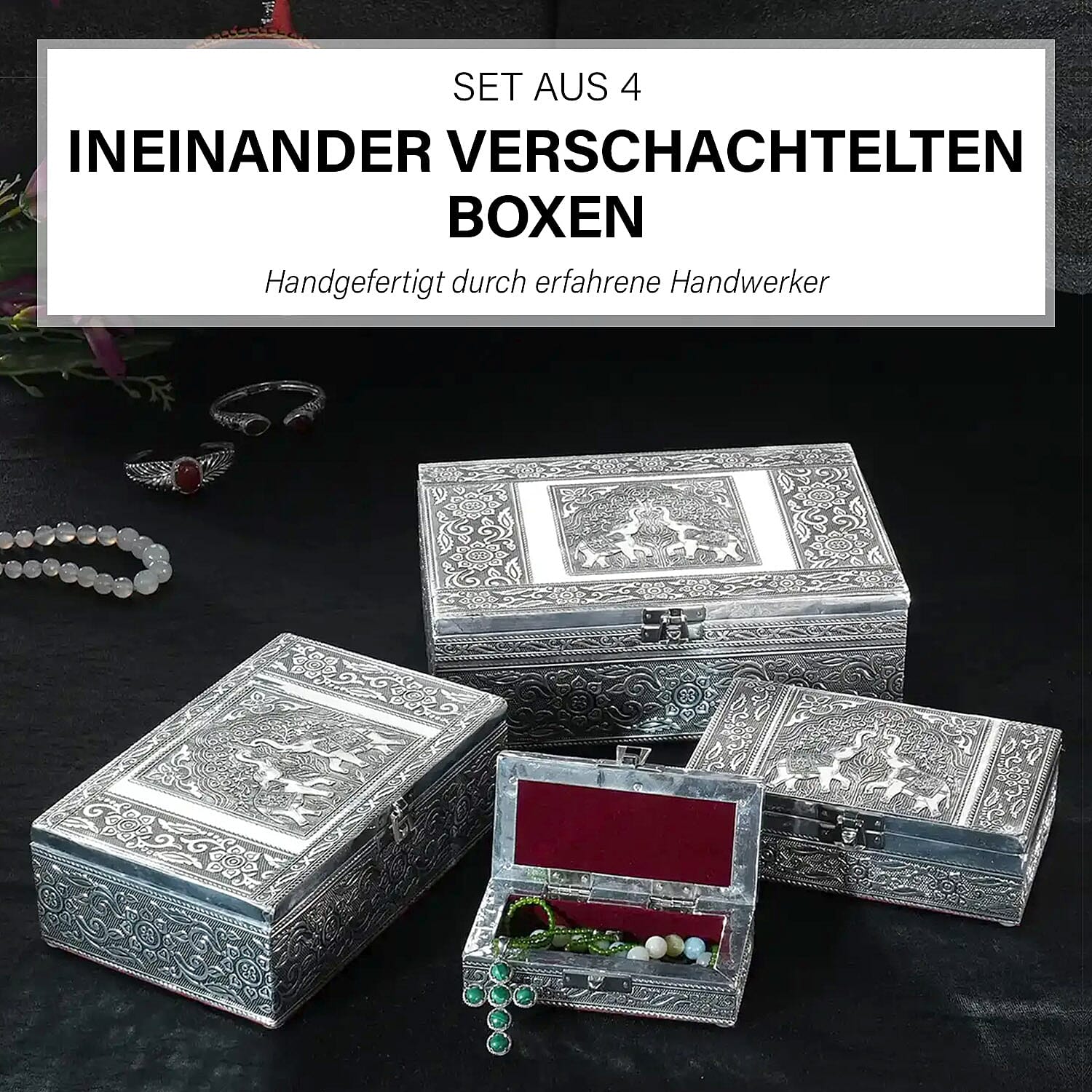 Brand New - Set of 4 - Handcrafted Vintage Storage Box