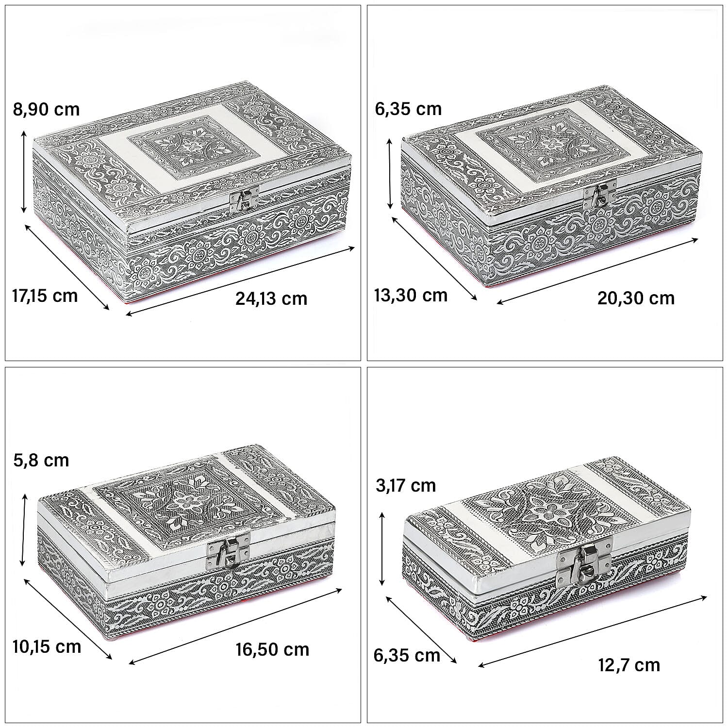 Brand New - Set of 4 - Handcrafted Flower Embossed Vintage Storage Box