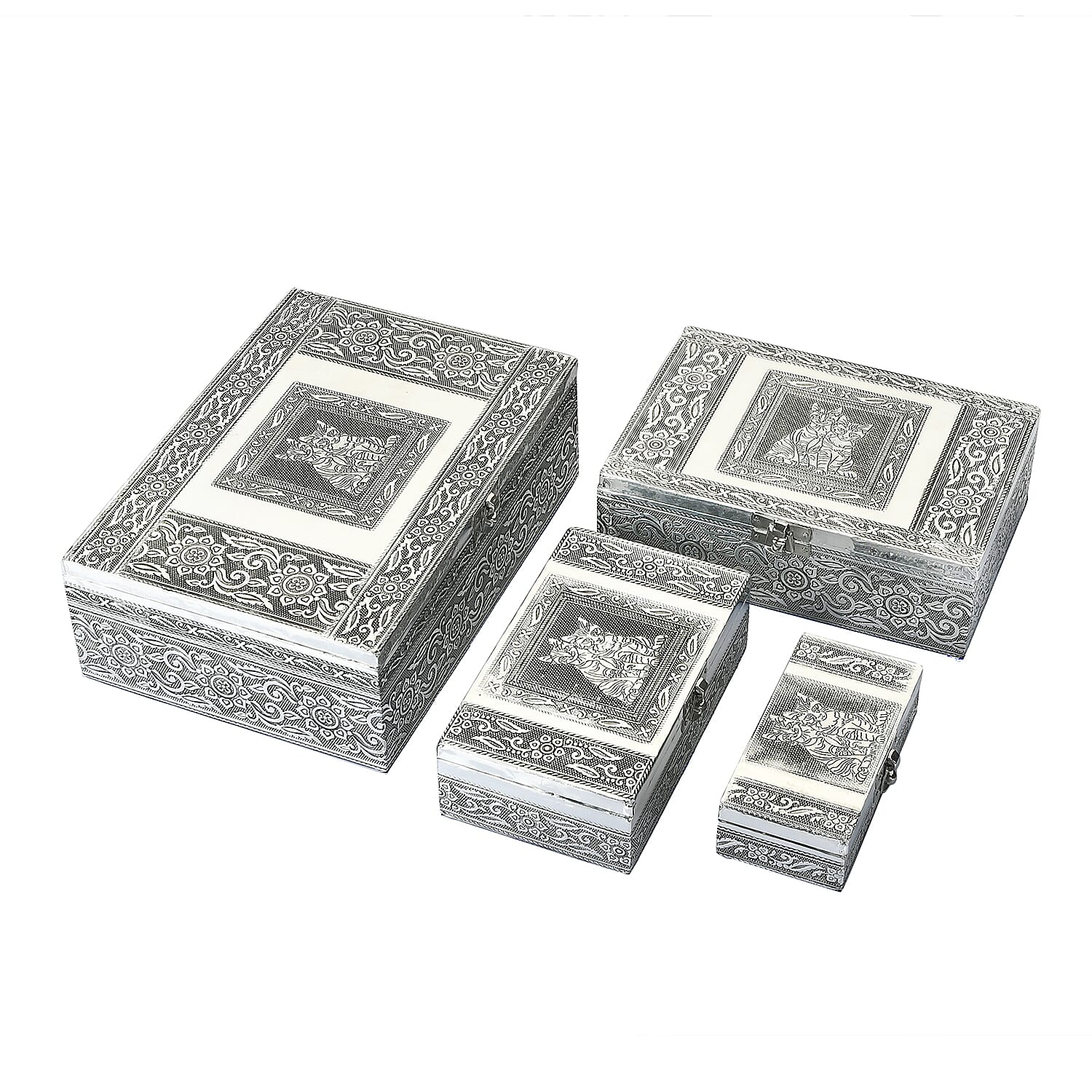 Brand New - Set of 4 - Handcrafted Cat Embossed Vintage Storage Box
