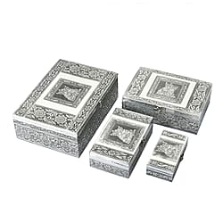 Brand New - Set of 4 - Handcrafted Cat Embossed Vintage Storage Box
